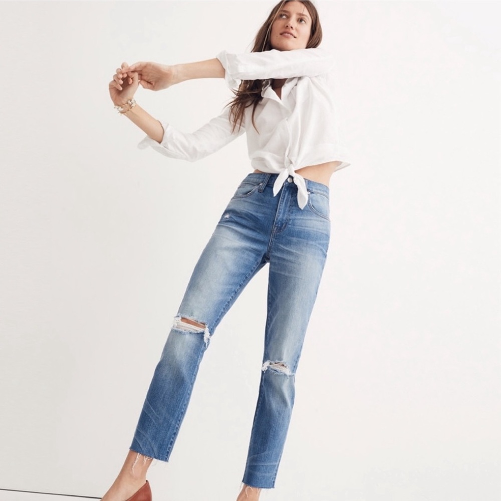 NWT Madewell Jeans The High-Rise Slim Crop Boyjean: Knee-Rip Edition Size 29